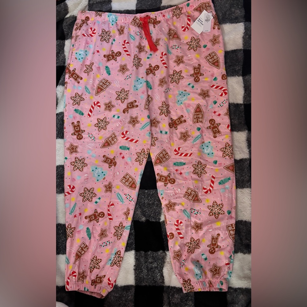 women’s old navy pink gingerbread pj pants